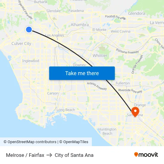 Melrose / Fairfax to City of Santa Ana map