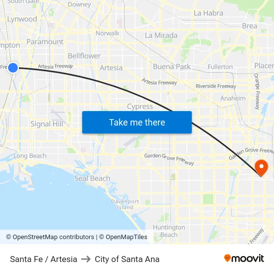 Santa Fe / Artesia to City of Santa Ana map