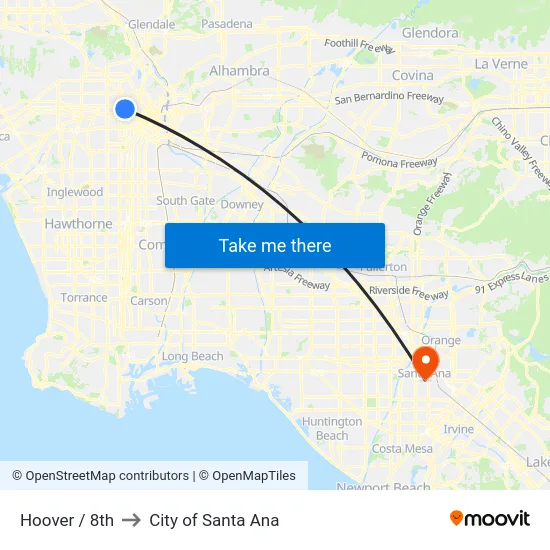 Hoover / 8th to City of Santa Ana map