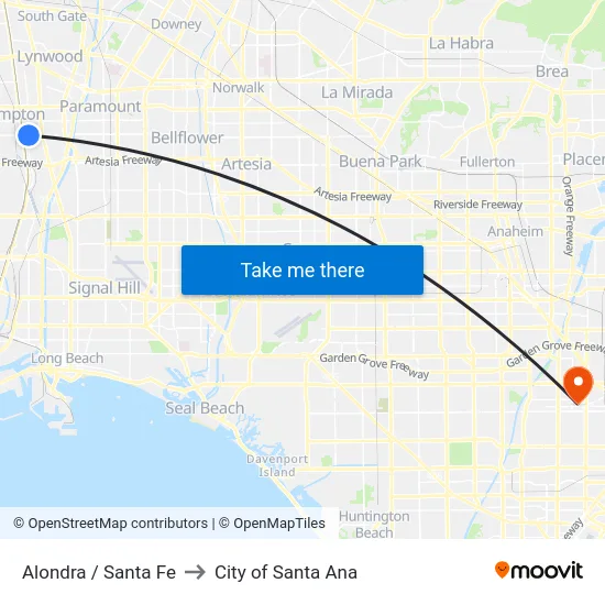 Alondra / Santa Fe to City of Santa Ana map