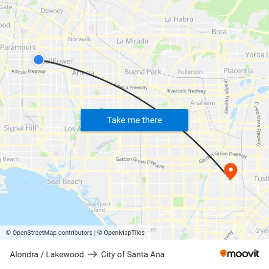 Alondra / Lakewood to City of Santa Ana map