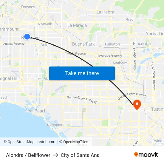 Alondra / Bellflower to City of Santa Ana map
