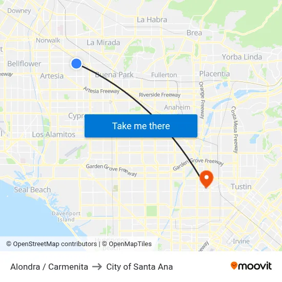 Alondra / Carmenita to City of Santa Ana map