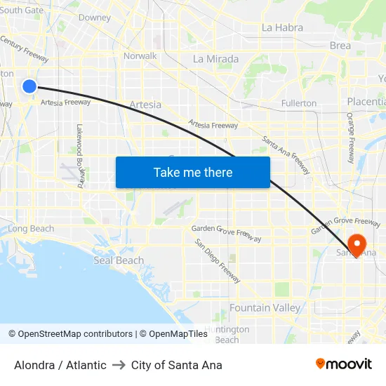 Alondra / Atlantic to City of Santa Ana map