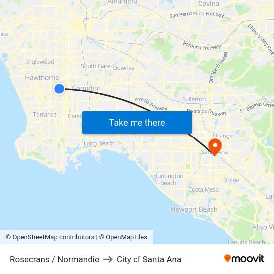 Rosecrans / Normandie to City of Santa Ana map