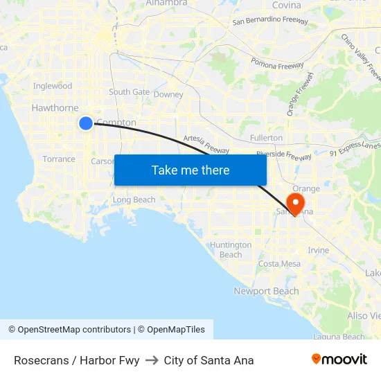 Rosecrans / Harbor Fwy to City of Santa Ana map