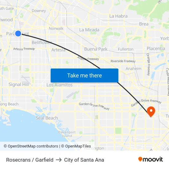 Rosecrans / Garfield to City of Santa Ana map