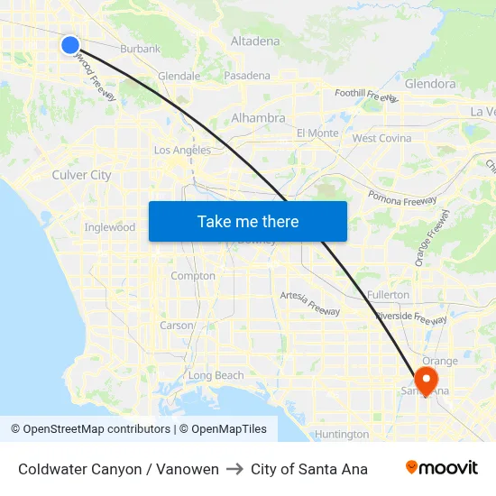 Coldwater Canyon / Vanowen to City of Santa Ana map