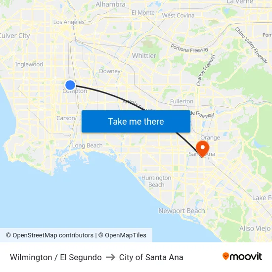 Wilmington / El Segundo to City of Santa Ana map