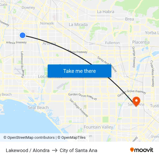 Lakewood / Alondra to City of Santa Ana map