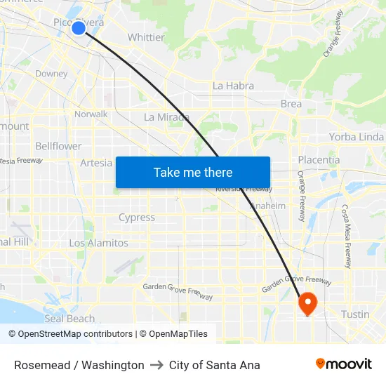 Rosemead / Washington to City of Santa Ana map
