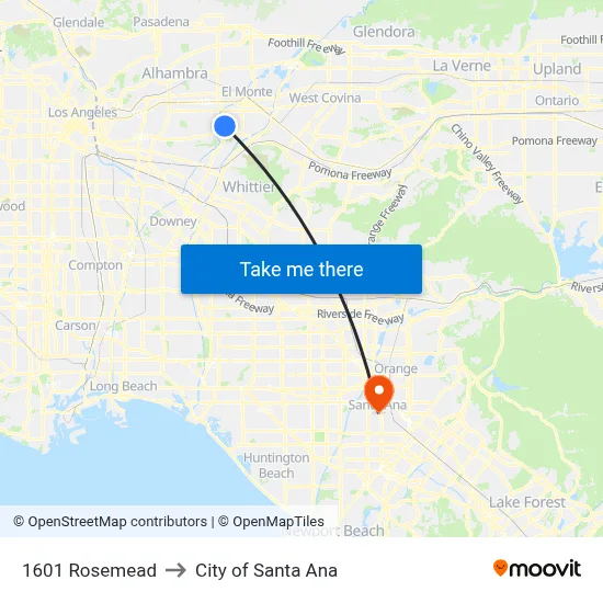 1601 Rosemead to City of Santa Ana map
