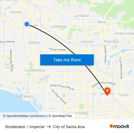 Studebaker / Imperial to City of Santa Ana map