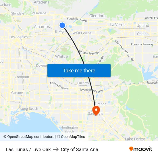 Las Tunas / Live Oak to City of Santa Ana map