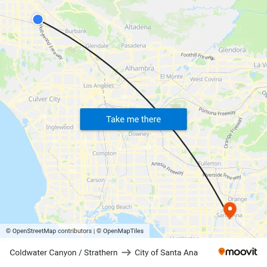 Coldwater Canyon / Strathern to City of Santa Ana map