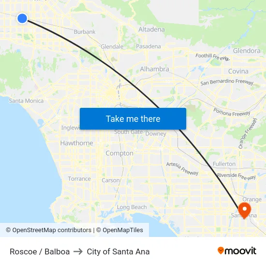Roscoe / Balboa to City of Santa Ana map