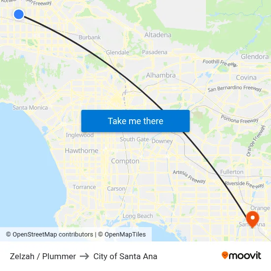 Zelzah / Plummer to City of Santa Ana map