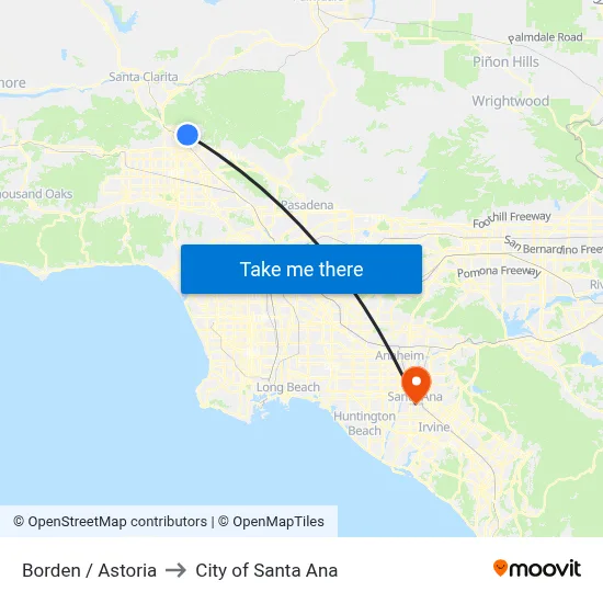 Borden / Astoria to City of Santa Ana map