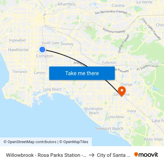 Willowbrook - Rosa Parks Station - West to City of Santa Ana map