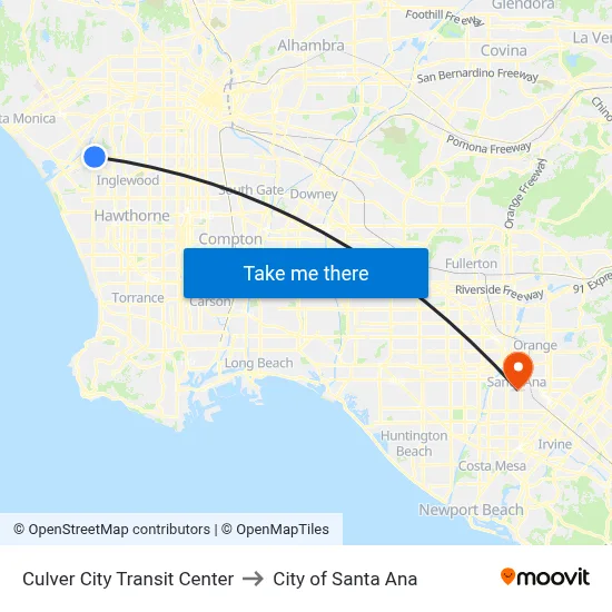 Culver City Transit Center to City of Santa Ana map