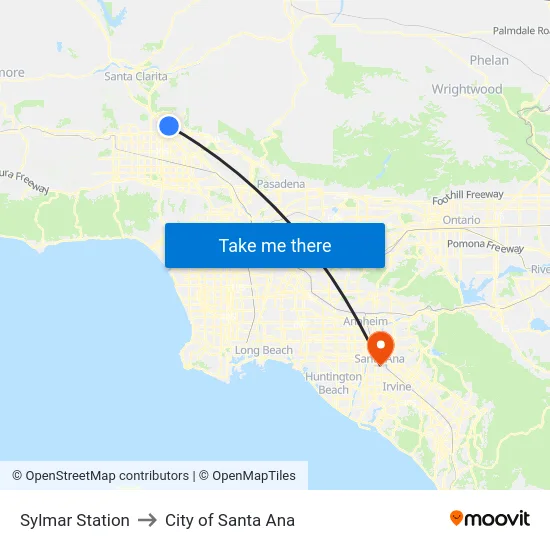 Sylmar Station to City of Santa Ana map