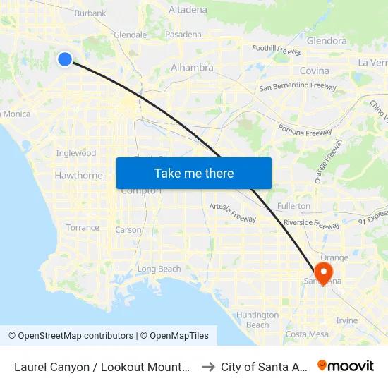 Laurel Canyon / Lookout Mountain to City of Santa Ana map