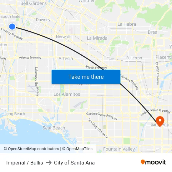 Imperial / Bullis to City of Santa Ana map