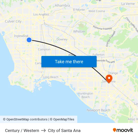 Century / Western to City of Santa Ana map