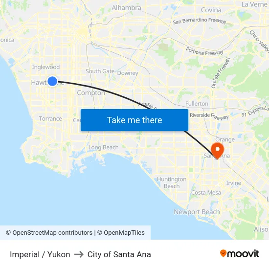 Imperial / Yukon to City of Santa Ana map