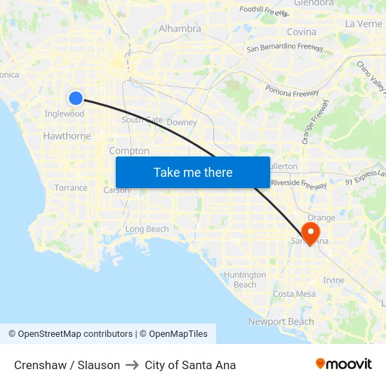 Crenshaw / Slauson to City of Santa Ana map