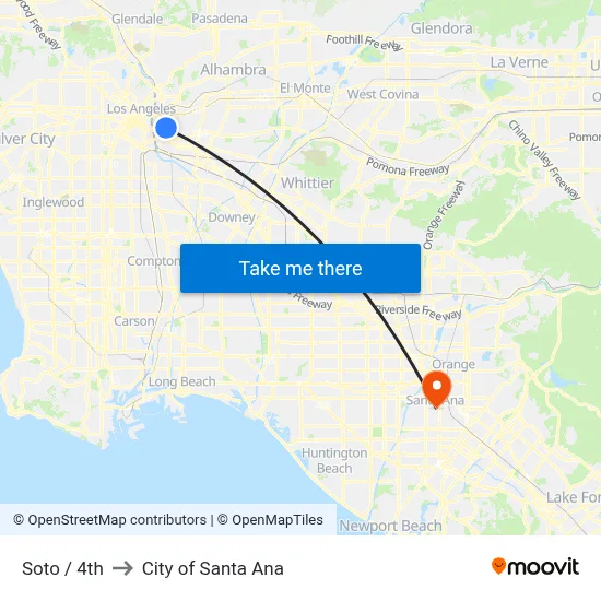 Soto / 4th to City of Santa Ana map