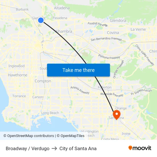Broadway / Verdugo to City of Santa Ana map