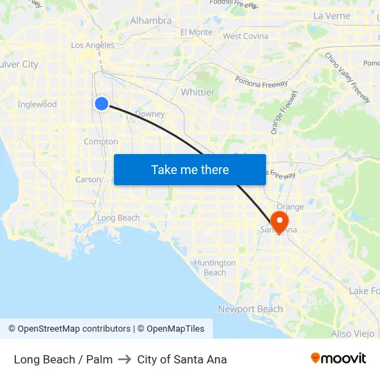 Long Beach / Palm to City of Santa Ana map