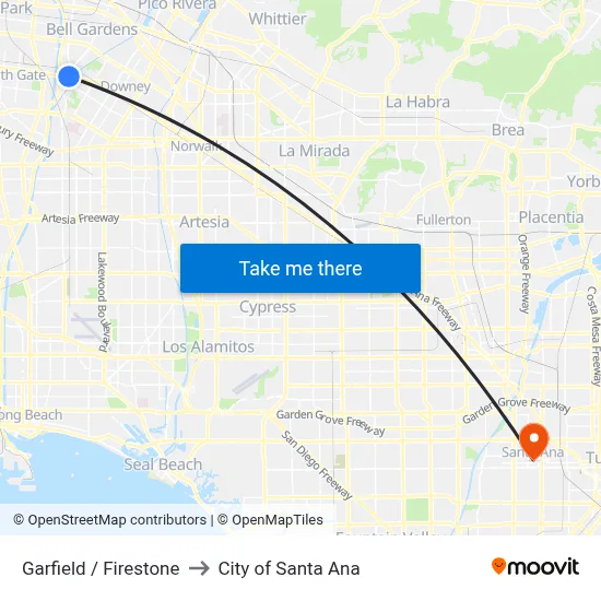 Garfield / Firestone to City of Santa Ana map