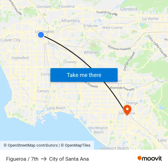 Figueroa / 7th to City of Santa Ana map