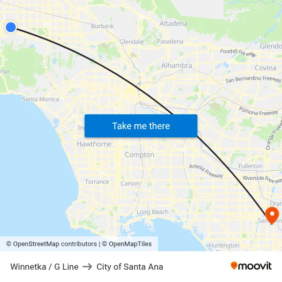 Winnetka / G Line to City of Santa Ana map