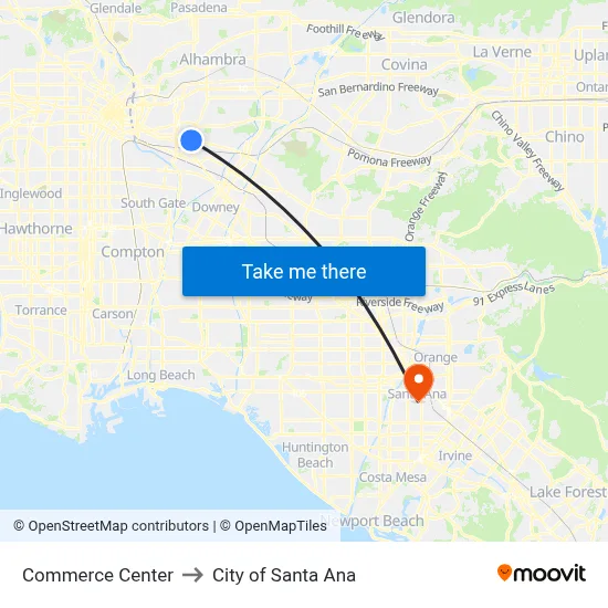 Commerce Center to City of Santa Ana map