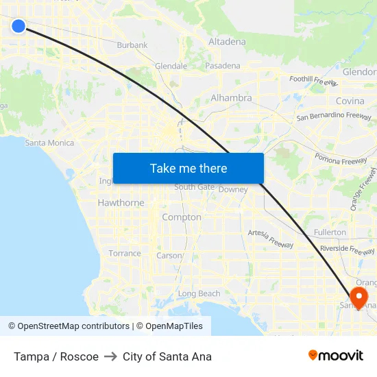 Tampa / Roscoe to City of Santa Ana map
