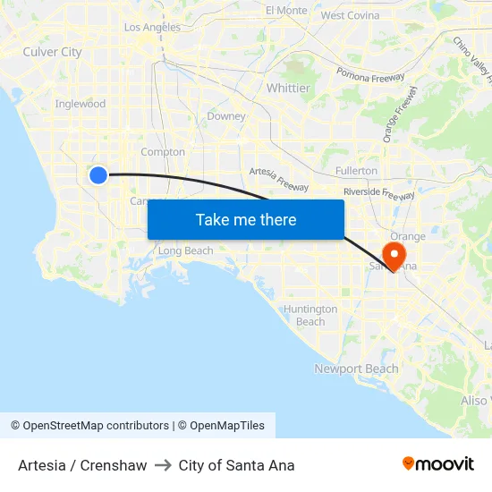 Artesia / Crenshaw to City of Santa Ana map