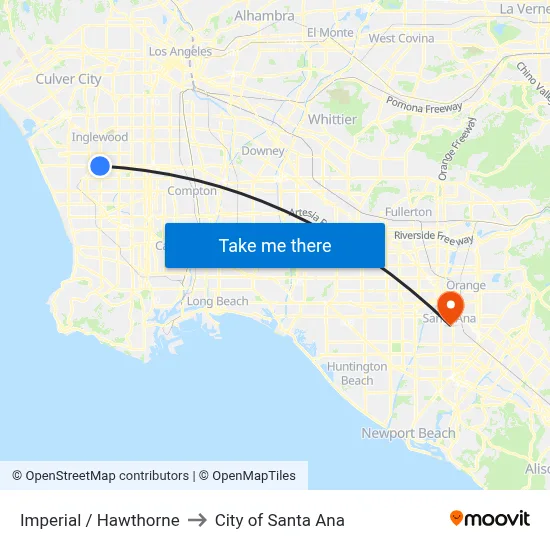 Imperial / Hawthorne to City of Santa Ana map