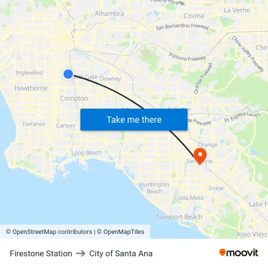 Firestone Station to City of Santa Ana map