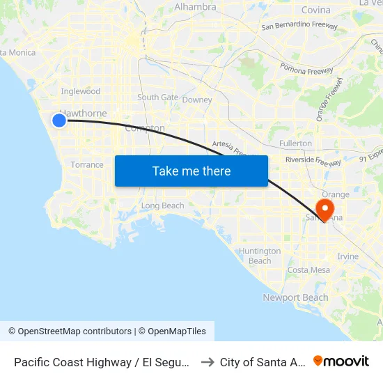 Pacific Coast Highway / El Segundo to City of Santa Ana map