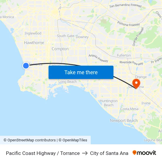 Pacific Coast Highway / Torrance to City of Santa Ana map