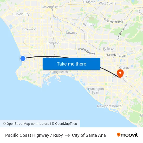 Pacific Coast Highway / Ruby to City of Santa Ana map