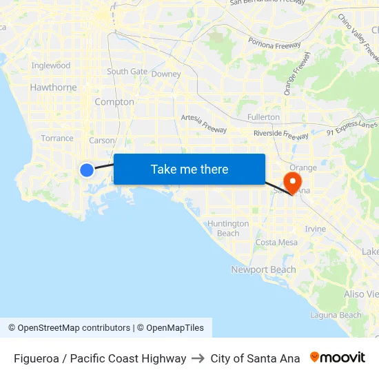 Figueroa / Pacific Coast Highway to City of Santa Ana map