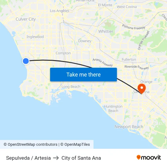 Sepulveda / Artesia to City of Santa Ana map