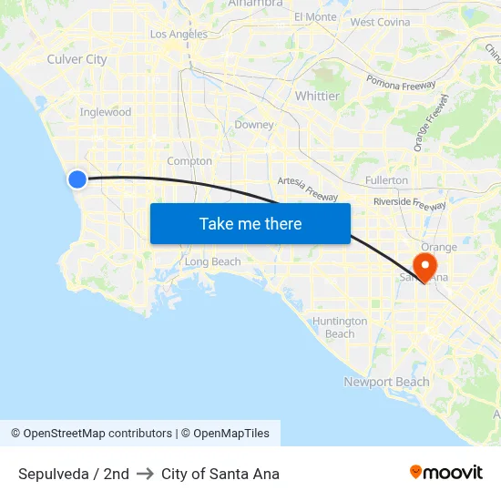 Sepulveda / 2nd to City of Santa Ana map