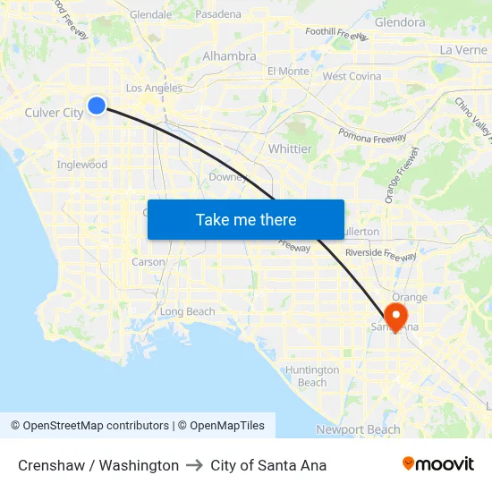 Crenshaw / Washington to City of Santa Ana map