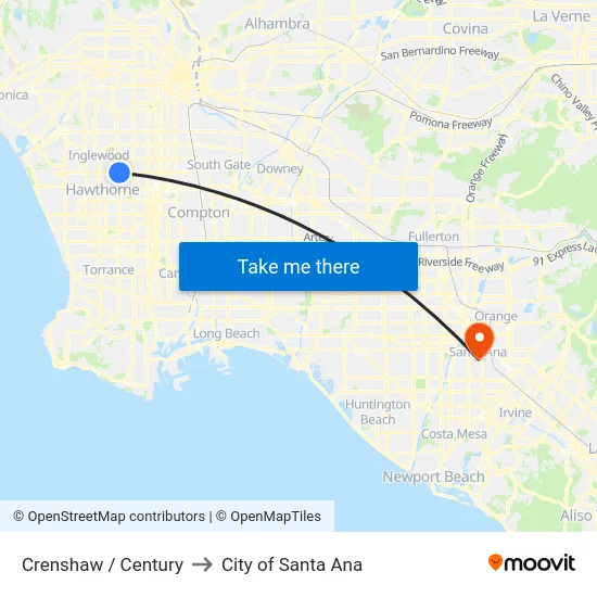 Crenshaw / Century to City of Santa Ana map