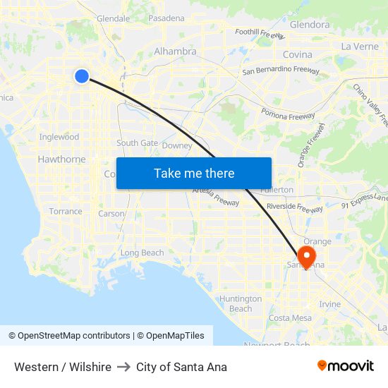 Western / Wilshire to City of Santa Ana map